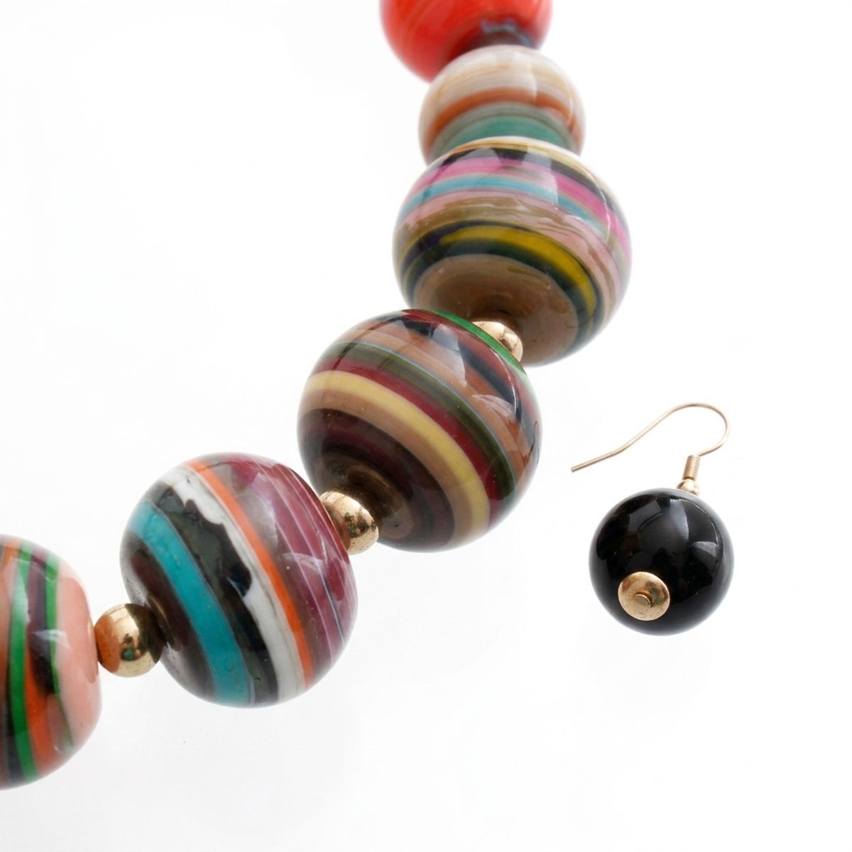Multicolor Striped Resin Chunky Beaded Necklace