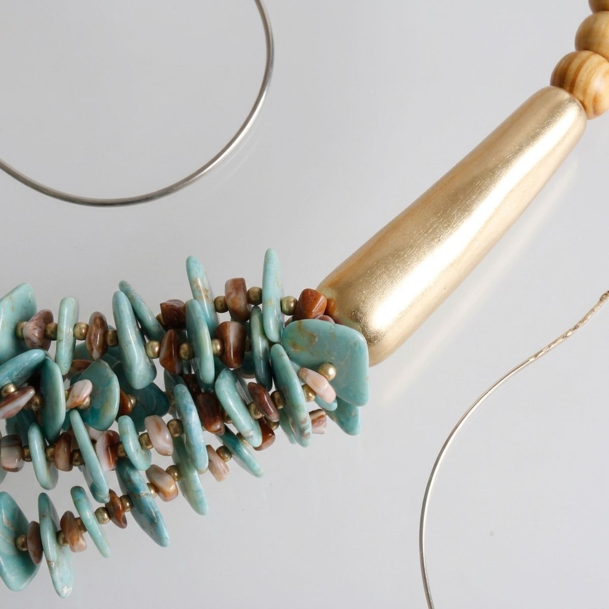 Tribal Turquoise Disc & Wood Chunky Bib Necklace