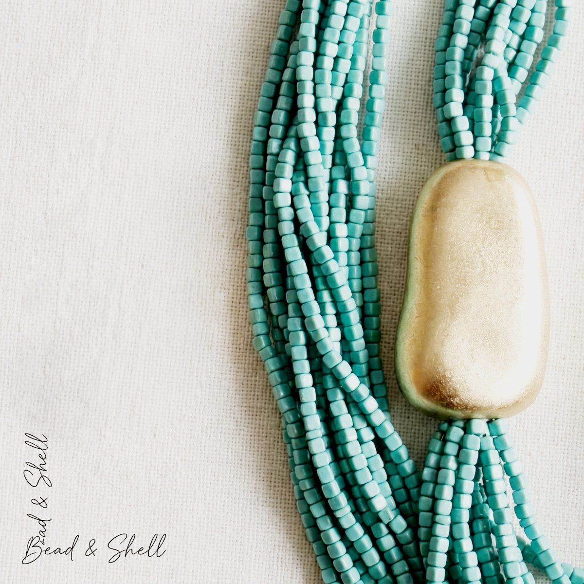 Tribal Turquoise Cube Bead 9 Strand Necklace
