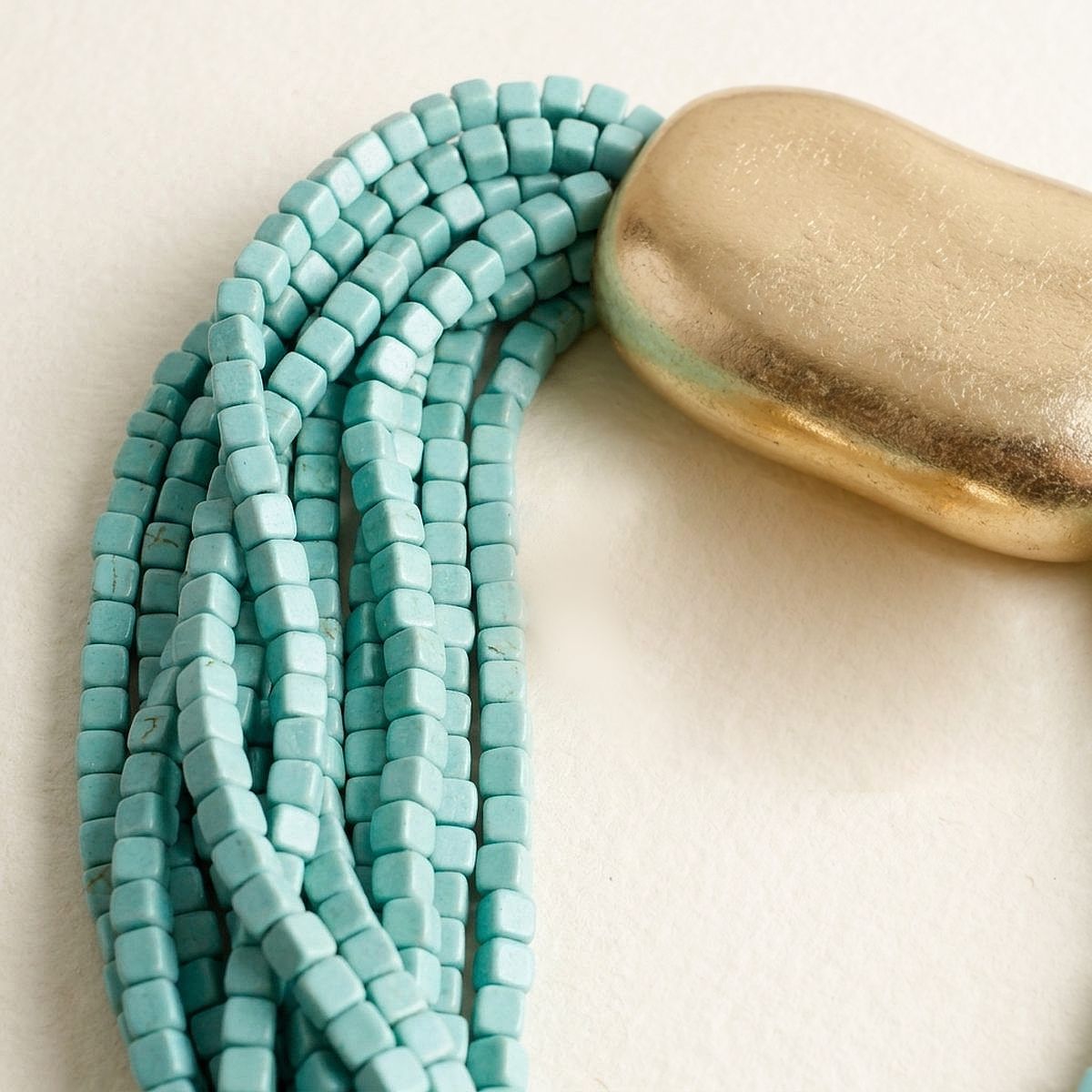 Tribal Turquoise Cube Bead 9 Strand Necklace