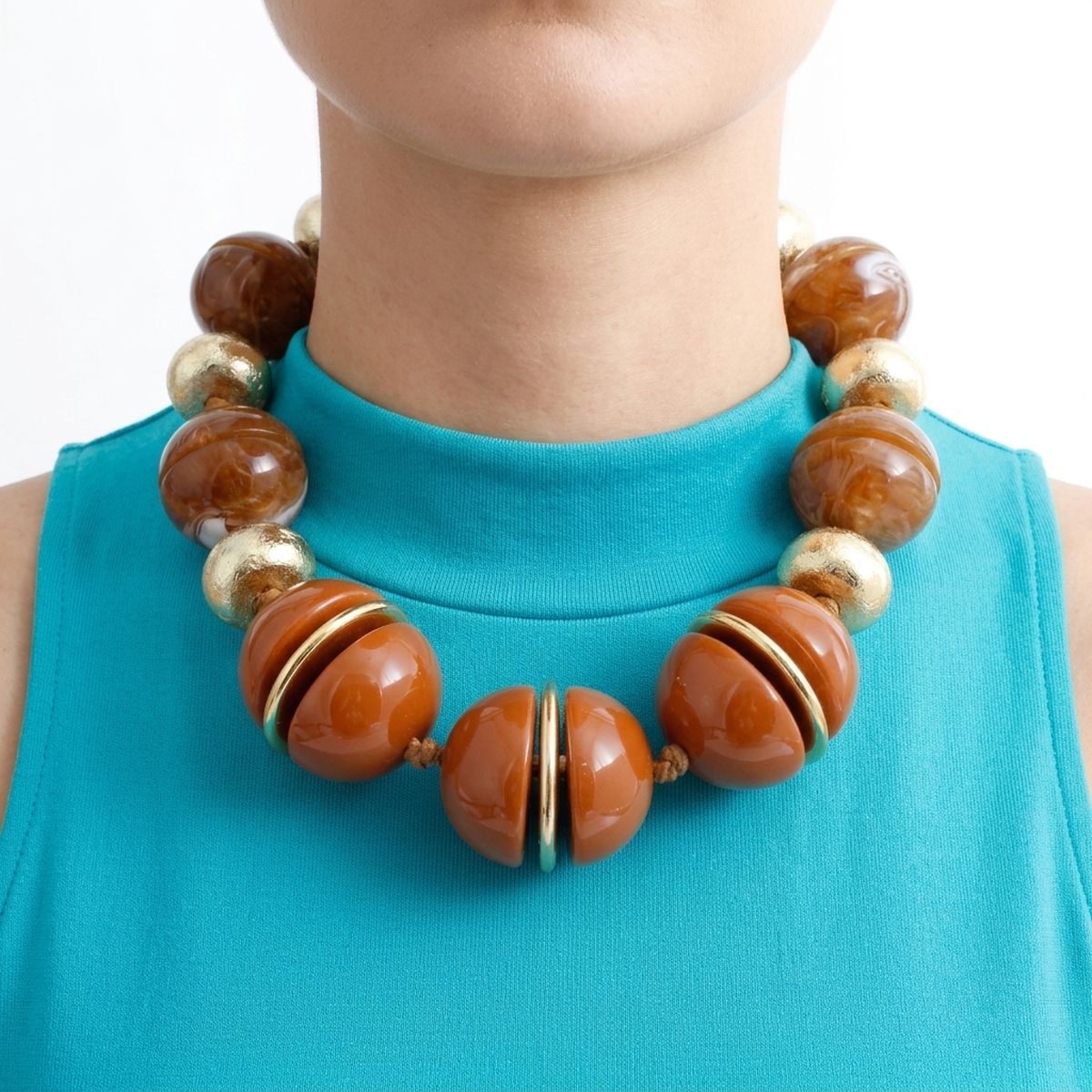 Swirled Caramel Brown Marble Chunky Bead Necklace