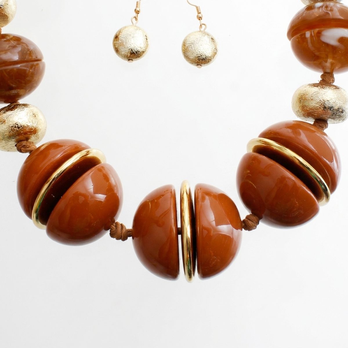 Swirled Caramel Brown Marble Chunky Bead Necklace