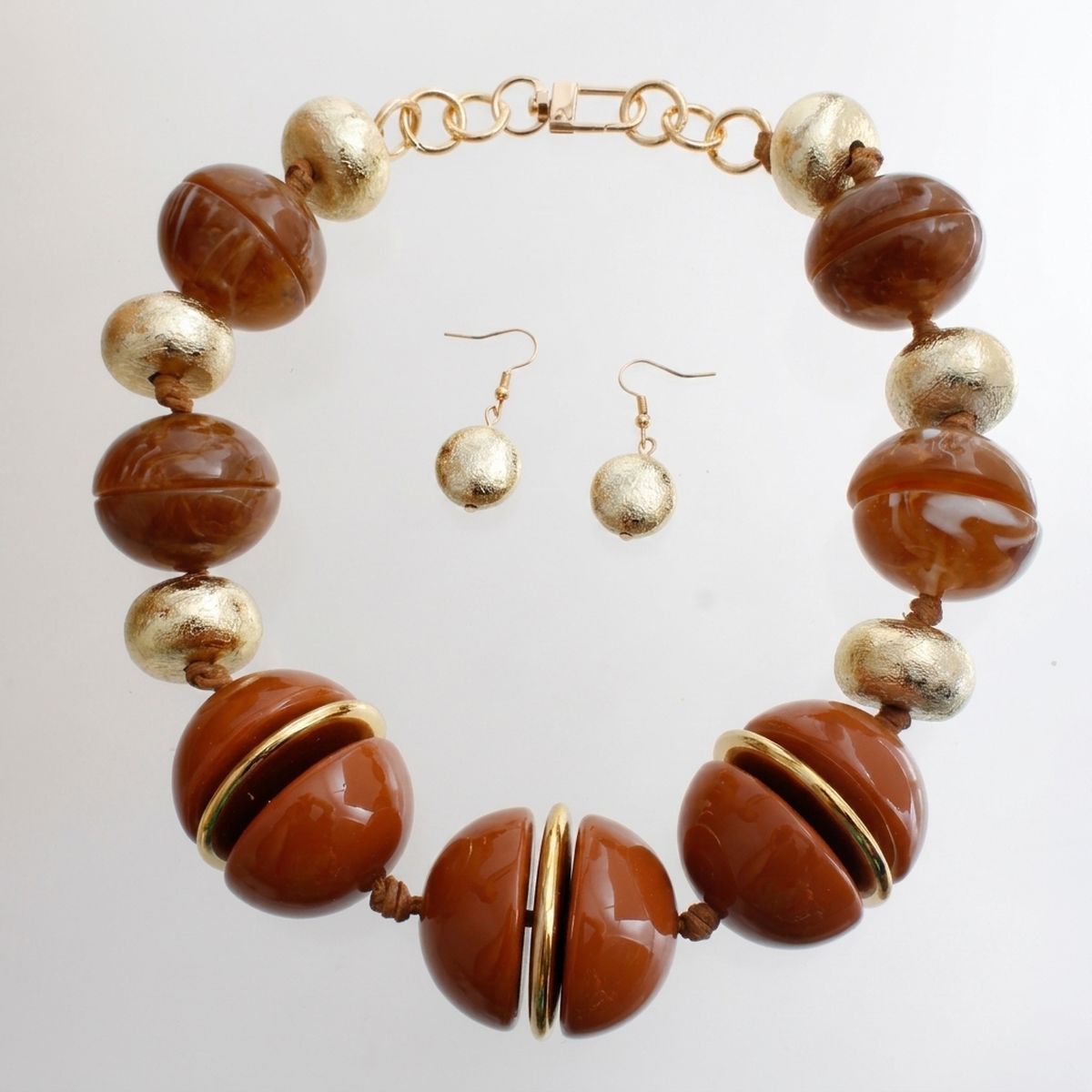 Swirled Caramel Brown Marble Chunky Bead Necklace