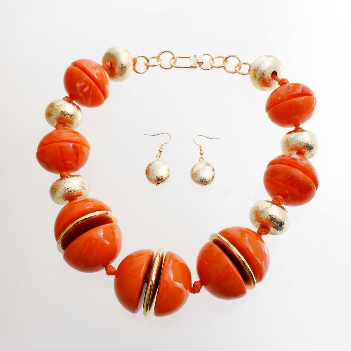 Orange & Gold Marble Chunky Bead Necklace