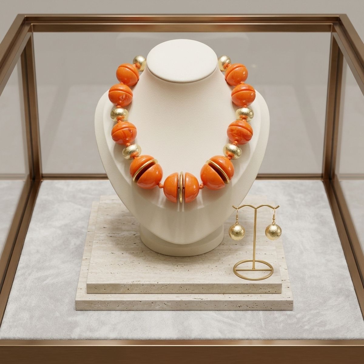 Orange & Gold Marble Chunky Bead Necklace