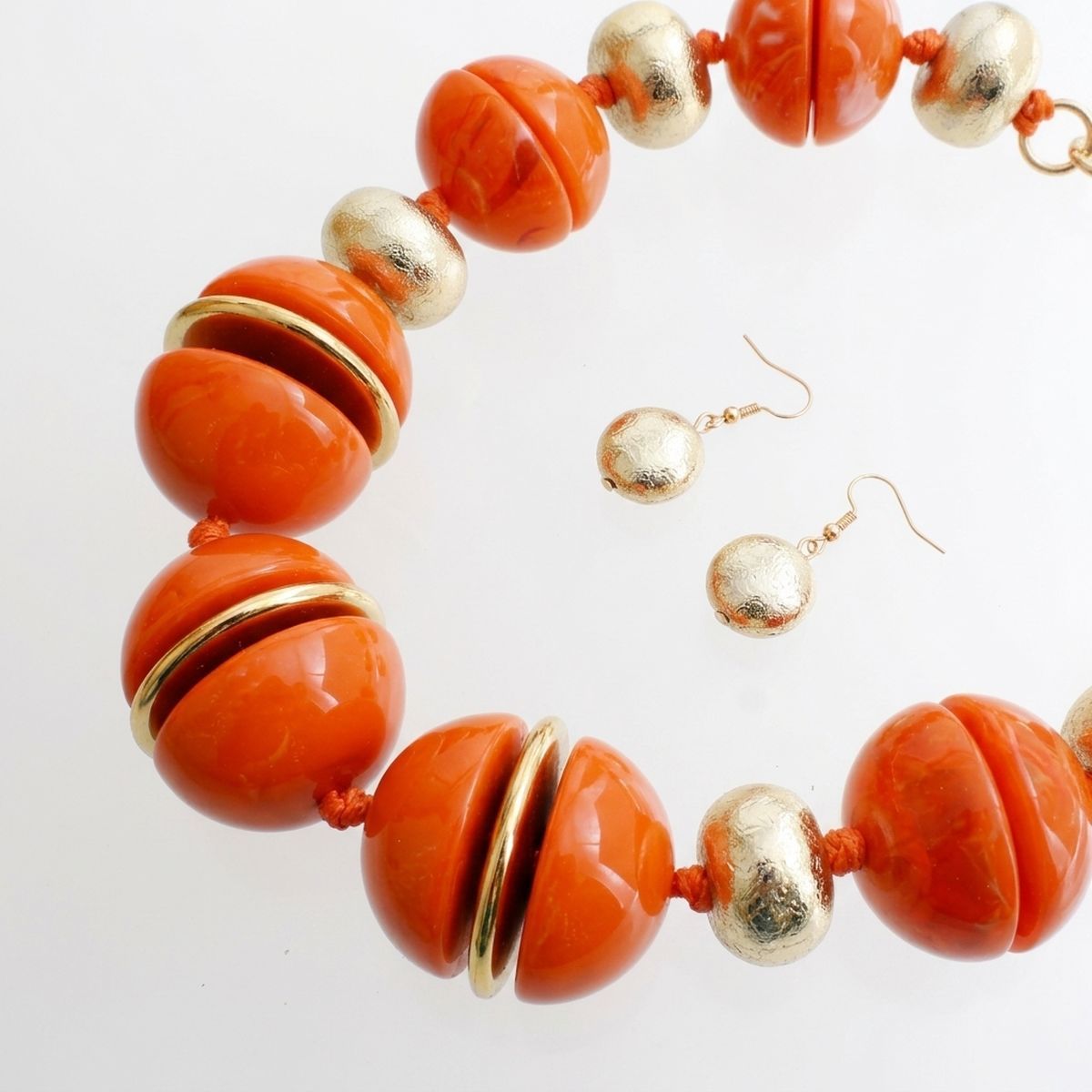 Orange & Gold Marble Chunky Bead Necklace