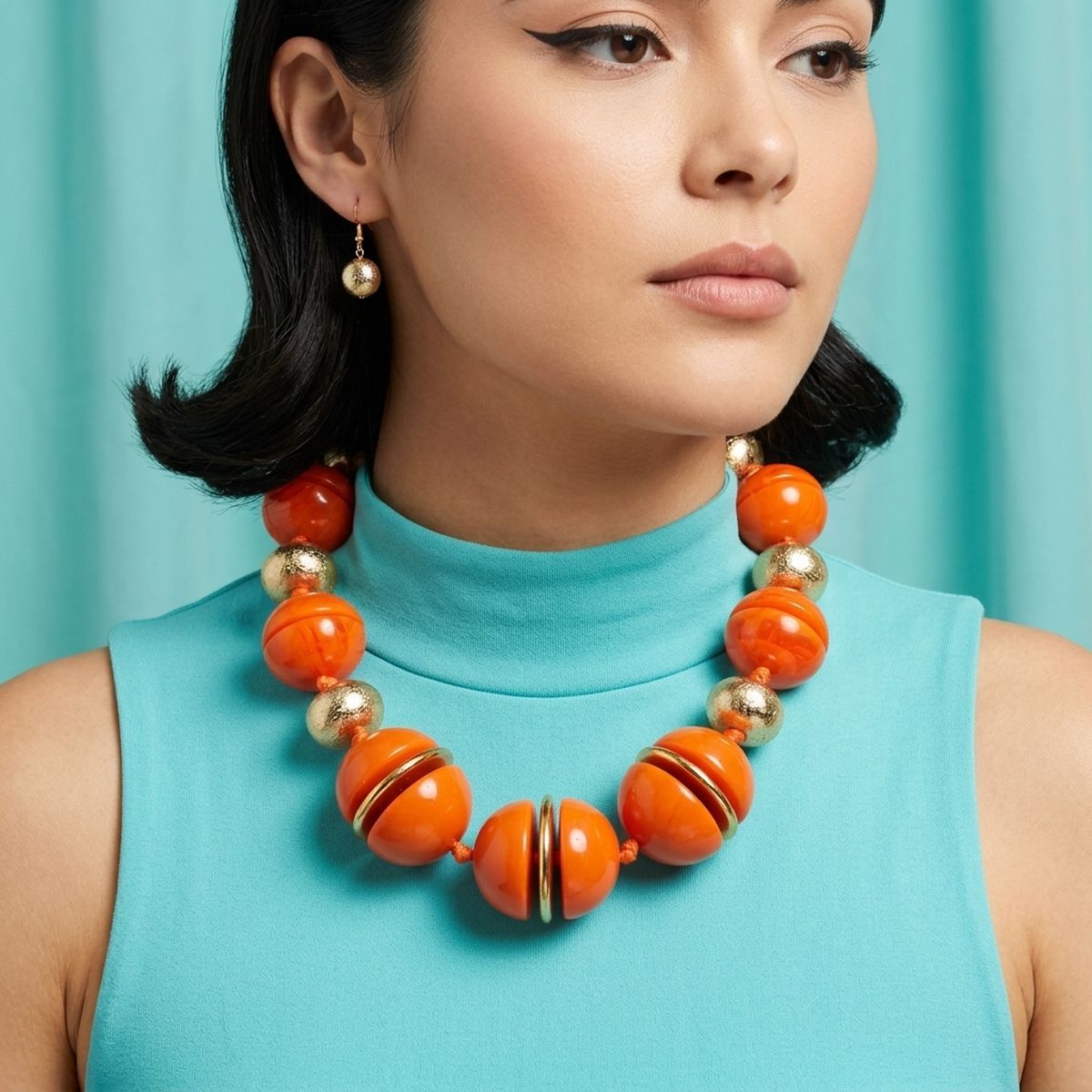 Orange & Gold Marble Chunky Bead Necklace