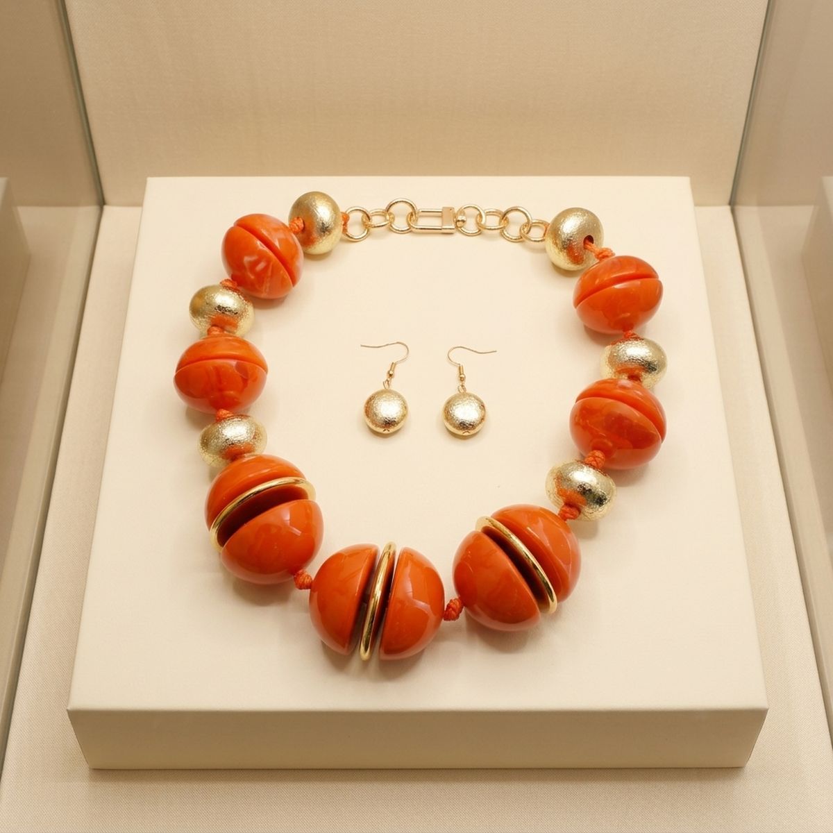 Orange & Gold Marble Chunky Bead Necklace
