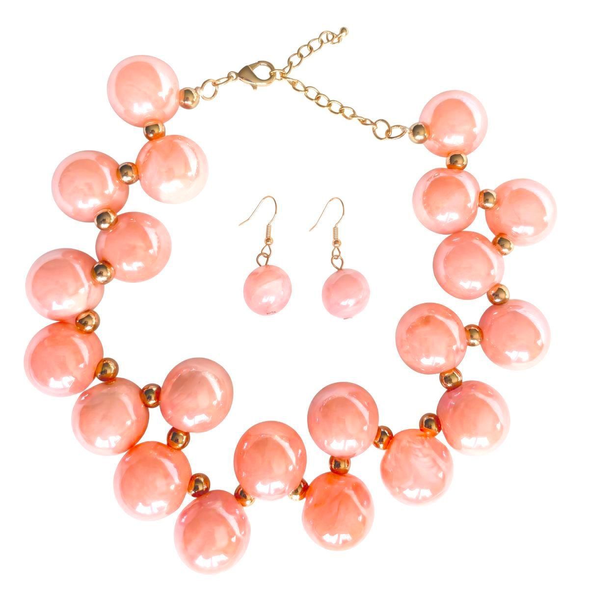 Dark Pink Marble Bubble Ball Bead Necklace