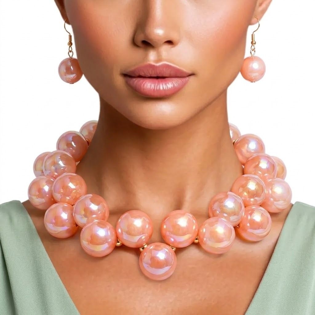 Dark Pink Marble Bubble Ball Bead Necklace