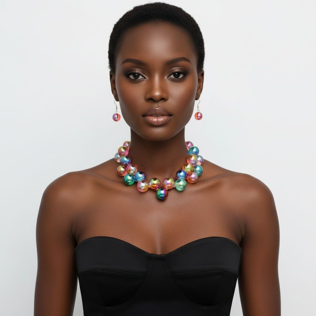 Necklace Dark Multi Iridescent Bubble Ball Bead
