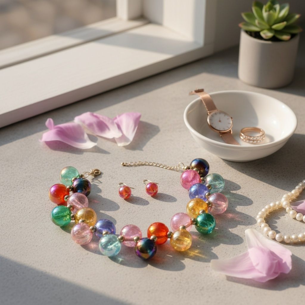 Necklace Dark Multi Iridescent Bubble Ball Bead