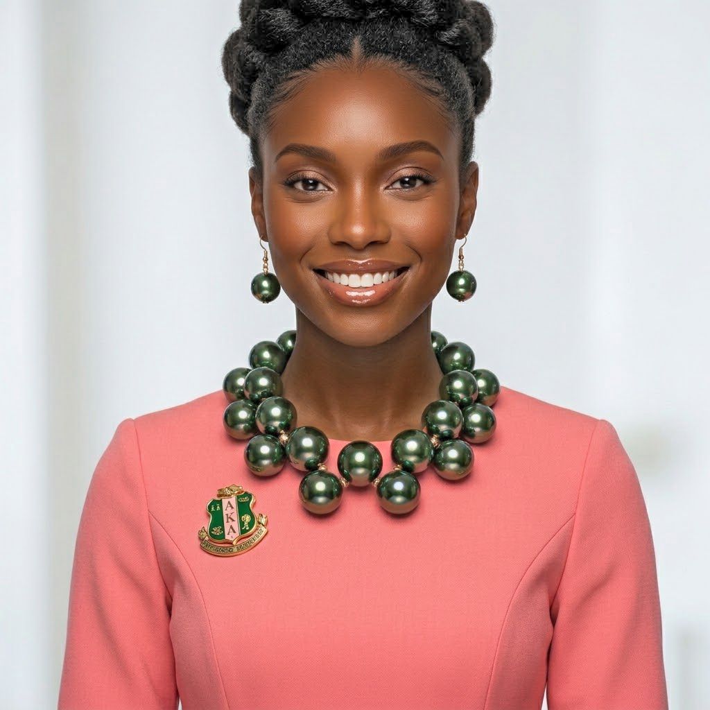 Olive Green Marble Bubble Ball Bead Necklace