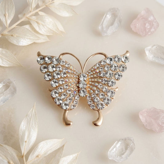 Gold Butterfly Large Brooch Pin with Crystals