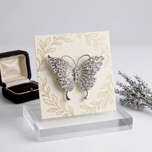 Silver Butterfly Large Brooch Pin with Crystals
