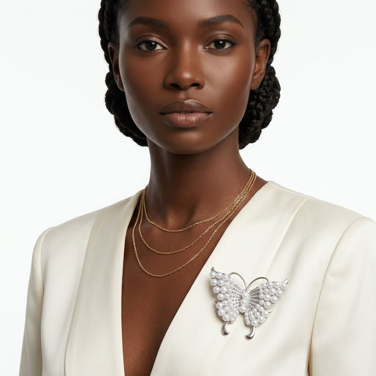 Silver Butterfly Large Brooch Pin with Pearls