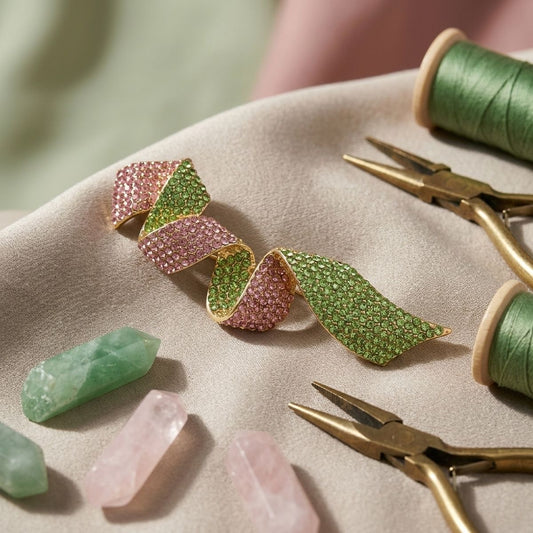 Encrusted Brooch AKA Pink Green Flowy Ribbon Pin