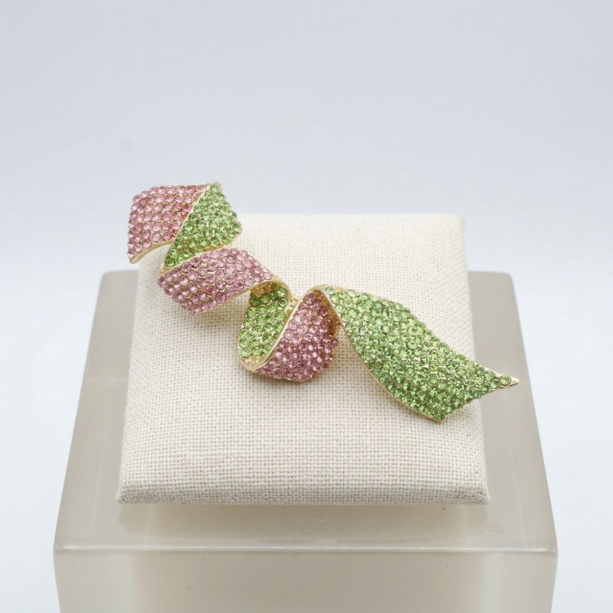 Encrusted Brooch AKA Pink Green Flowy Ribbon Pin