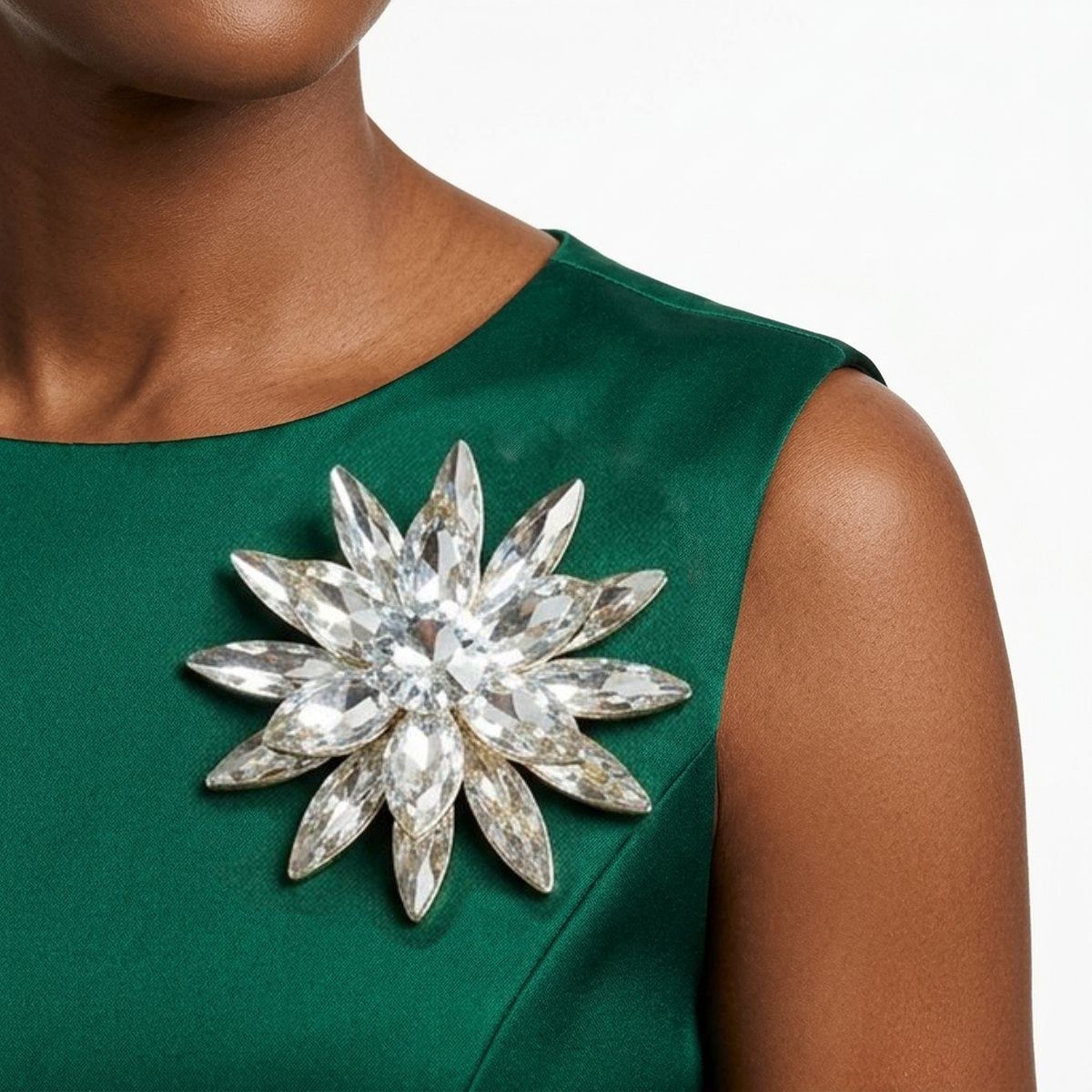 Oversized Brooch Gold Marquise Crystal Flower Pin