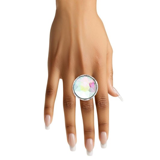 Cocktail Round Cut Aurbo Crystal Silver Ring