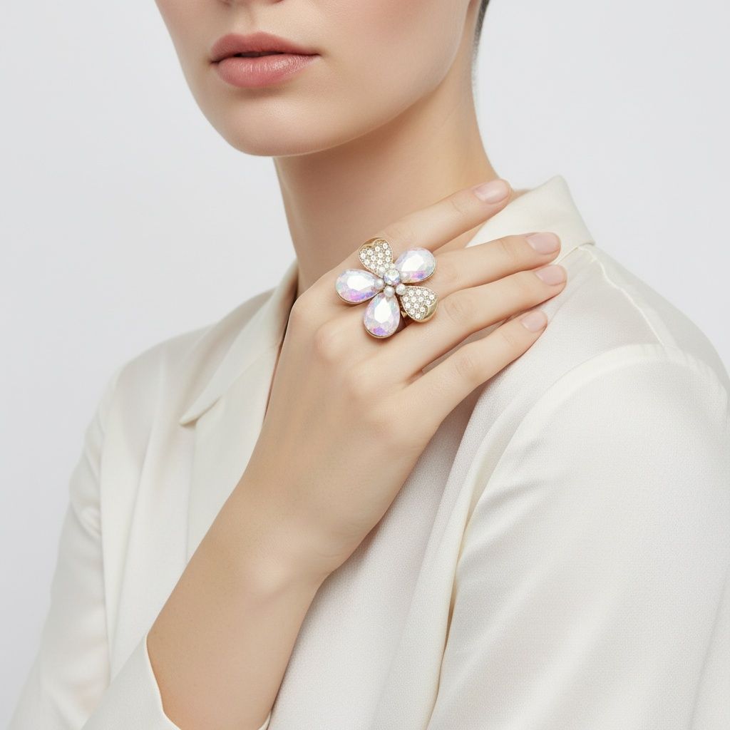 Cocktail Ring Aurbo Teardrop Crystal Flower Design