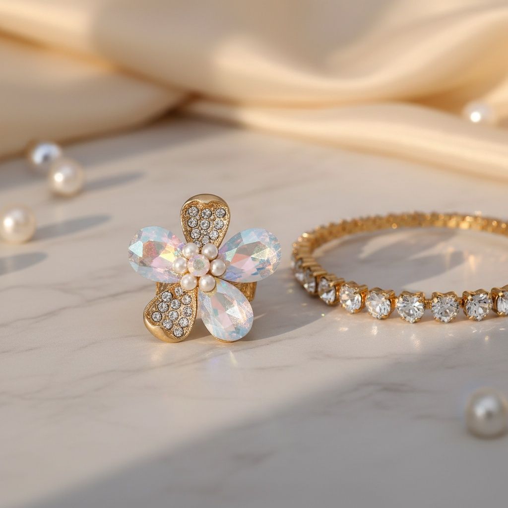 Cocktail Ring Aurbo Teardrop Crystal Flower Design