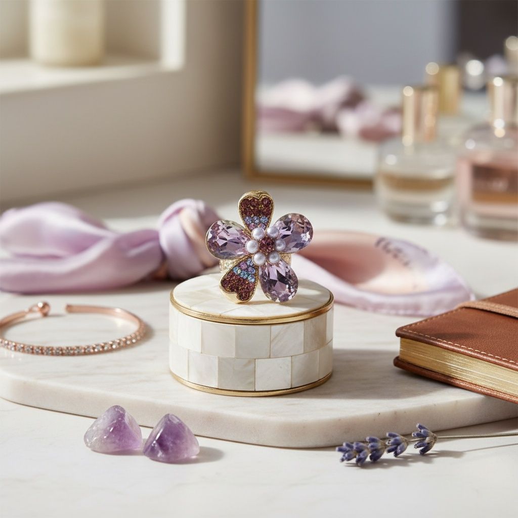 Cocktail Ring Mixed Purple Teardrop Crystal Flower