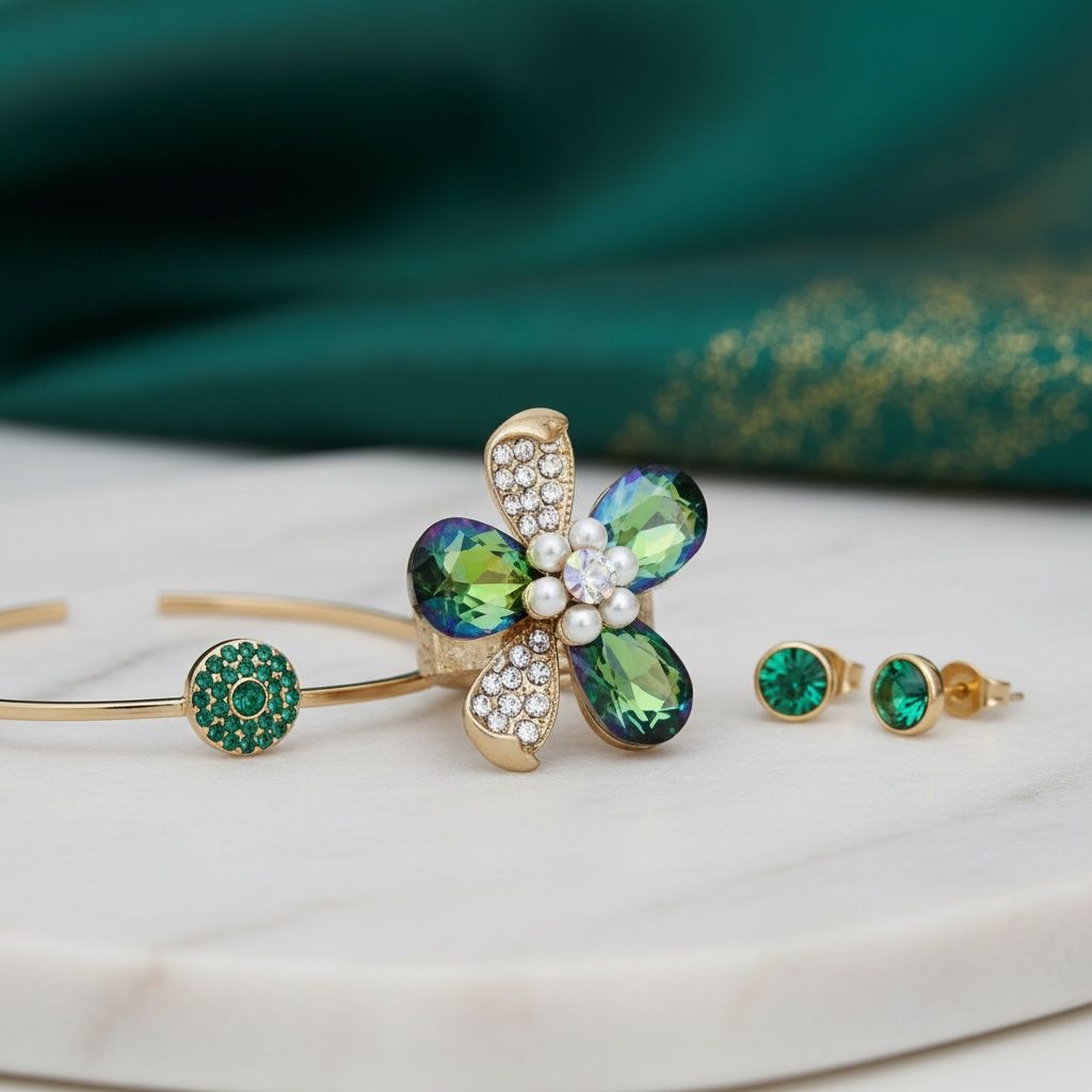 Cocktail Ring Mixed Green Teardrop Crystal Flower