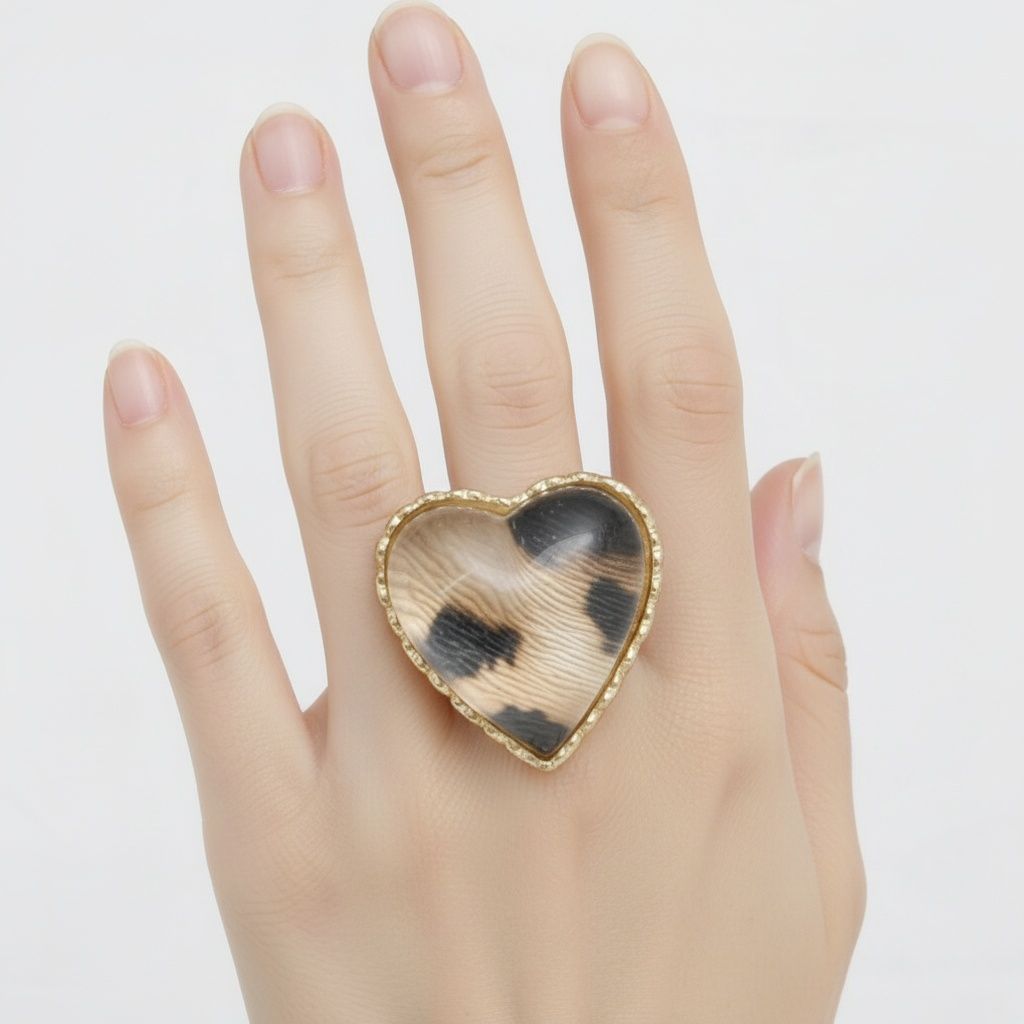 Chunky Heart Leopard Print Stretch Cocktail Ring