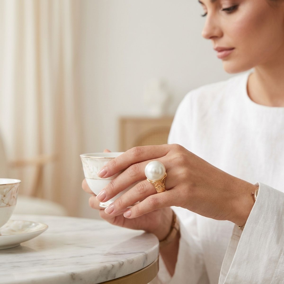 Jumbo Cream Faux Pearl Stretch Cocktail Ring