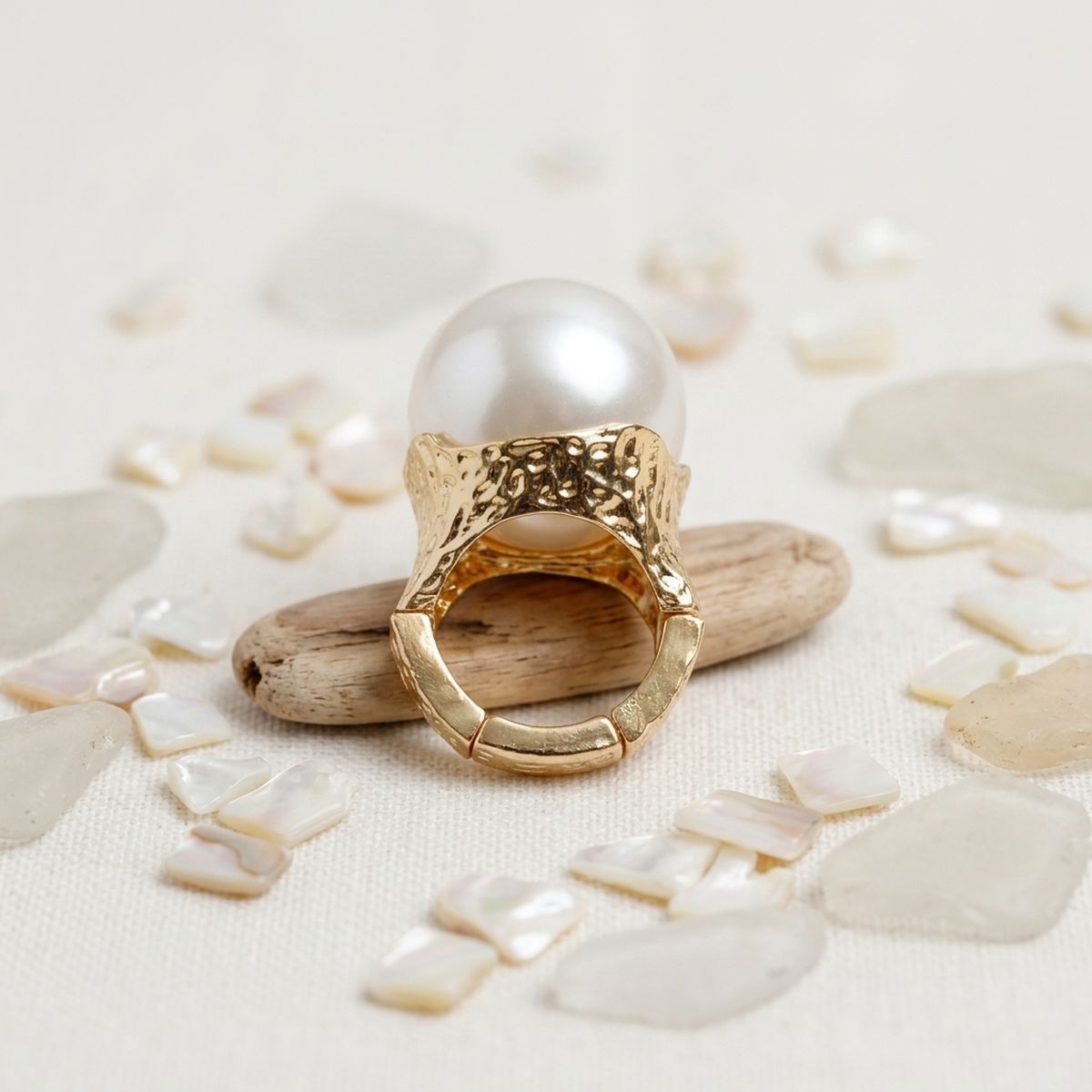 Jumbo Cream Faux Pearl Stretch Cocktail Ring