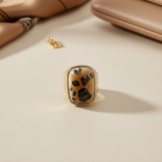 Domed Brown Leopard Stretch Gold Cocktail Ring