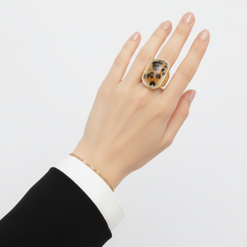 Domed Brown Leopard Stretch Gold Cocktail Ring