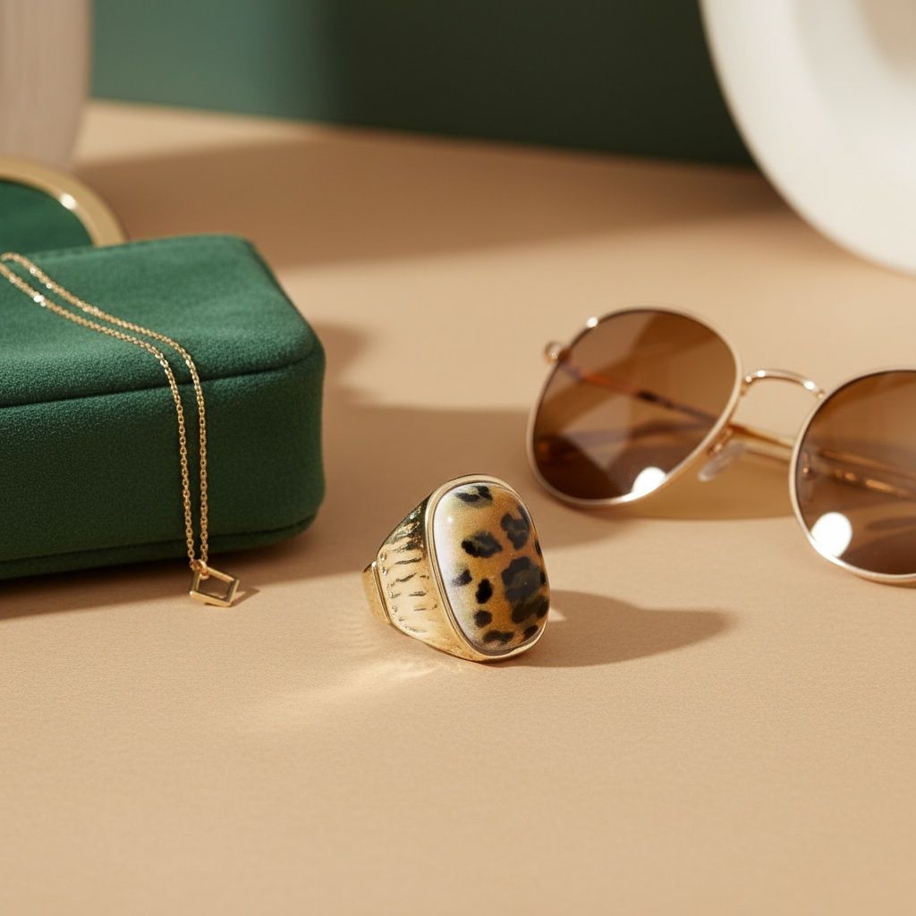 Domed Brown Leopard Stretch Gold Cocktail Ring