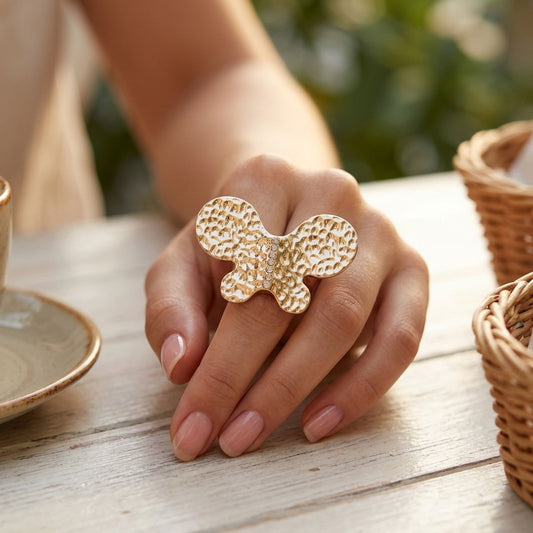 Gold Hammered Butterfly Large Cocktail Ring