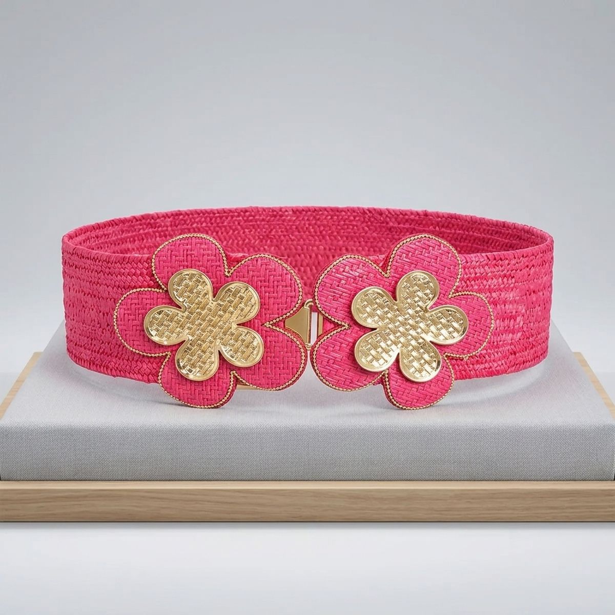 Stretch Belt Raffia Fuchsia Flower for Women