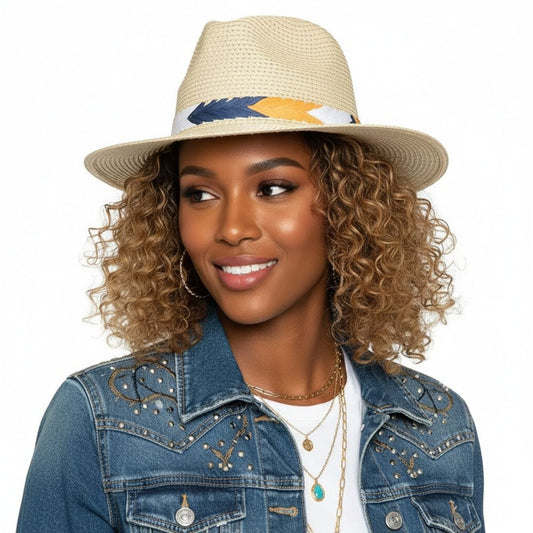Ivory Chevron Band Fedora Panama Hat