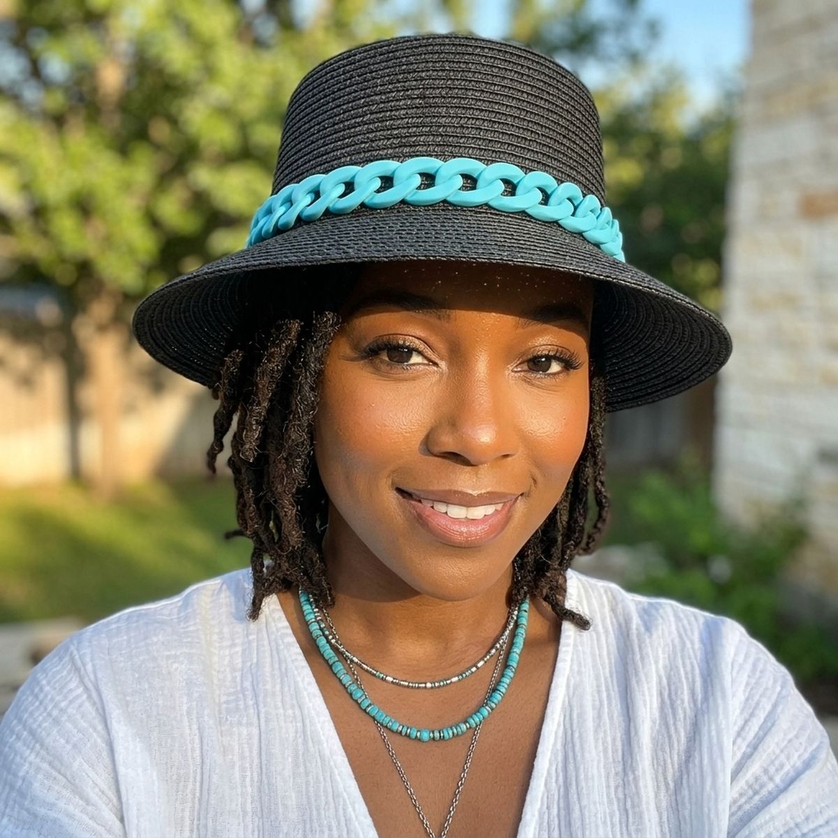 Blue Chain Black Bucket Hat