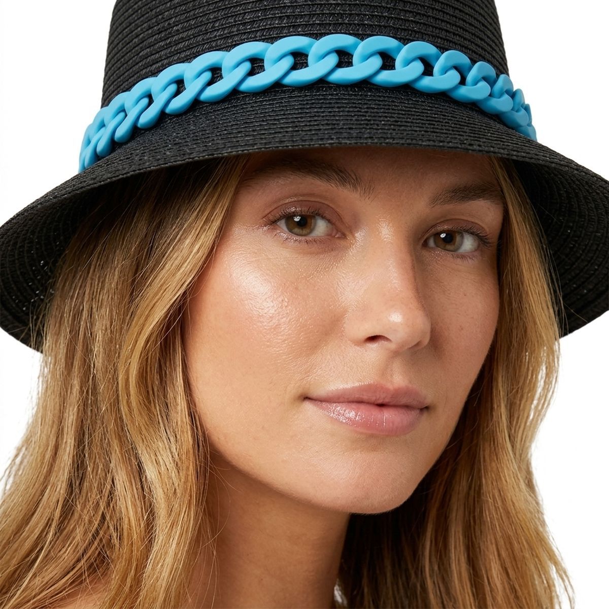 Blue Chain Black Bucket Hat
