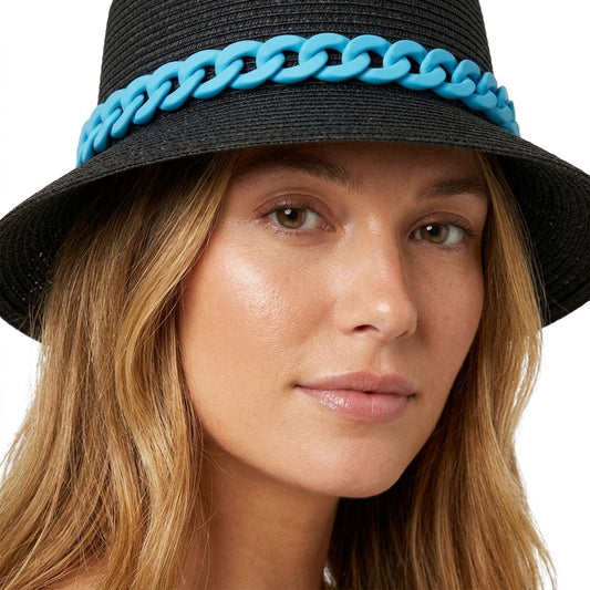 Blue Chain Black Bucket Hat