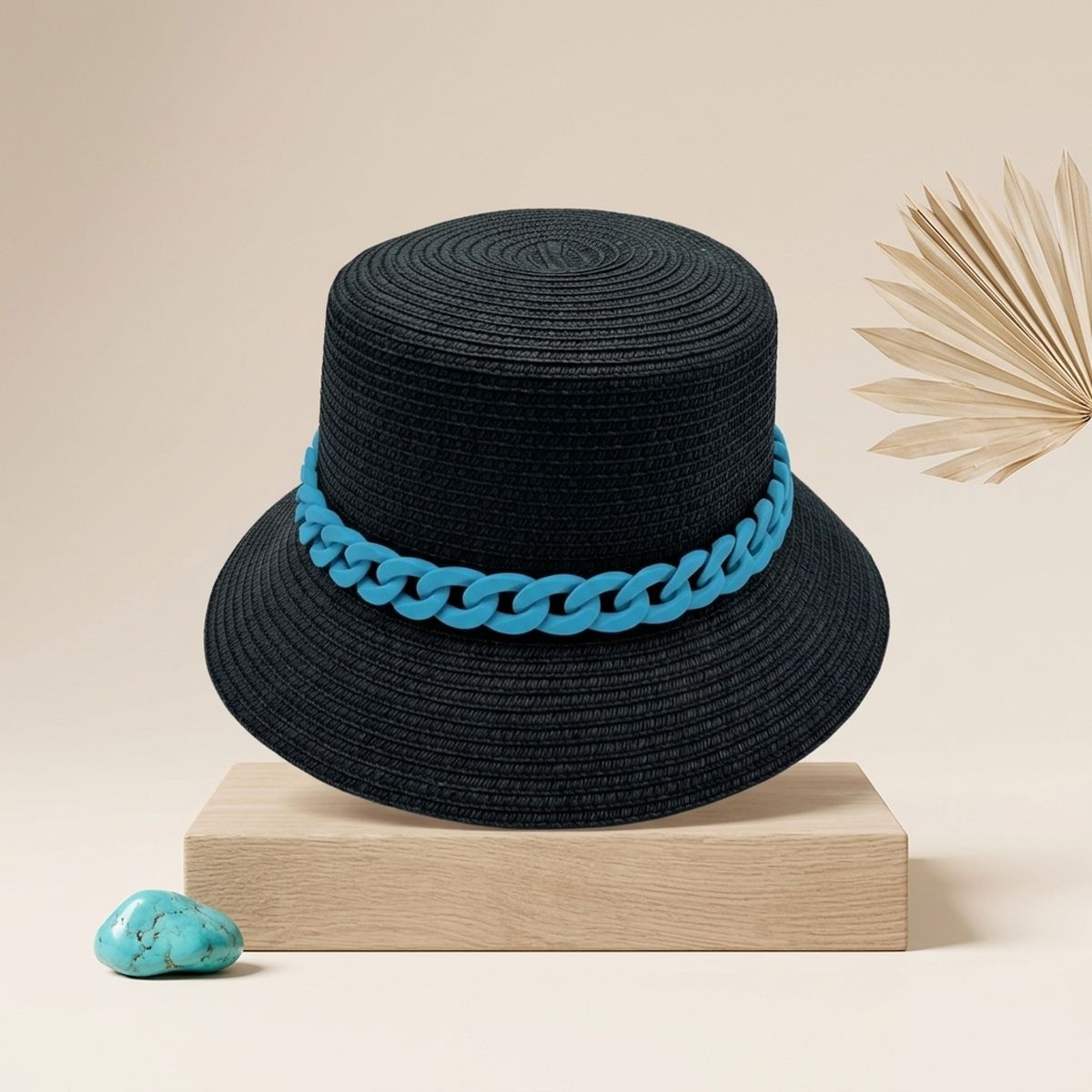 Blue Chain Black Bucket Hat