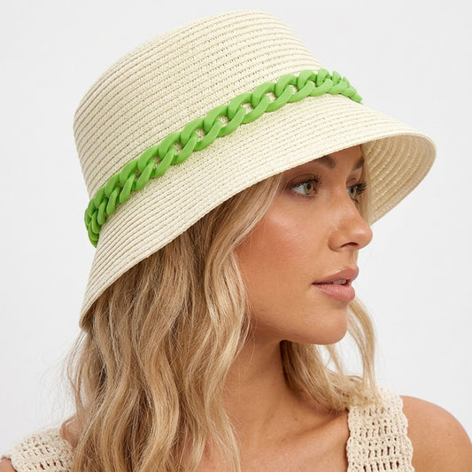 Green Chain Straw Bucket Hat