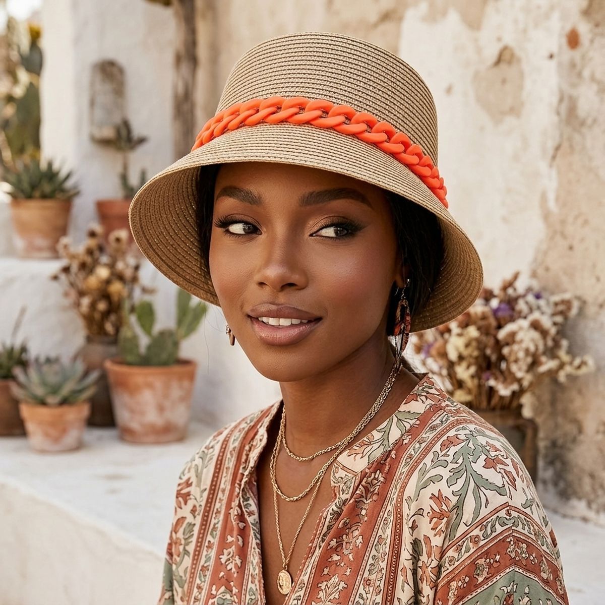 Orange Chain Camel Bucket Hat