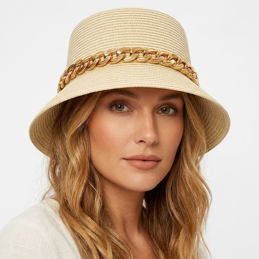 Gold Chain Beige Bucket Hat