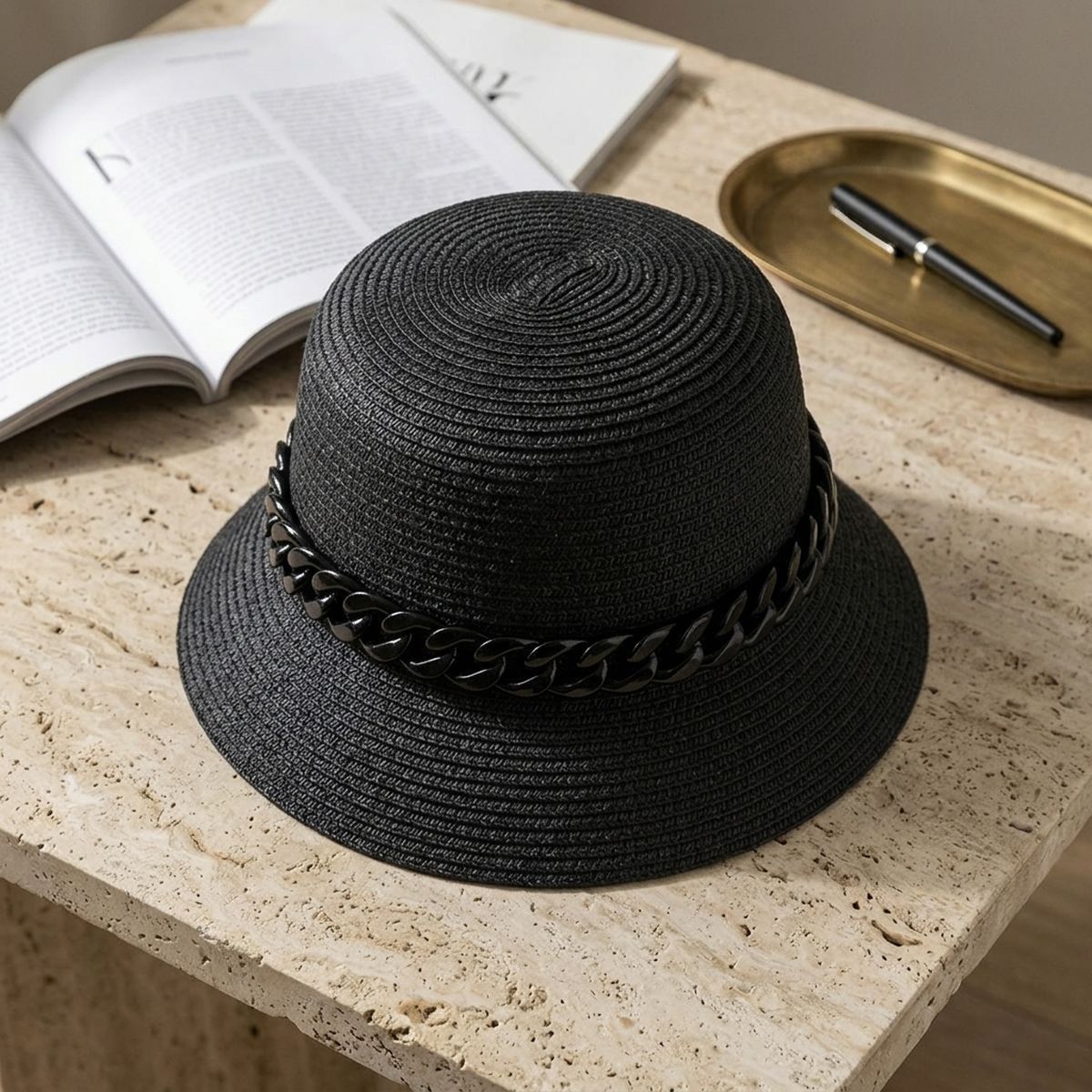 Black Chain Black Bucket Hat
