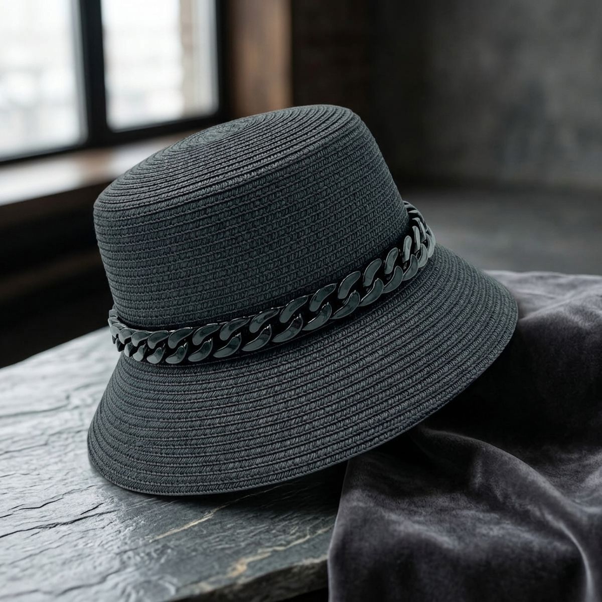 Black Chain Black Bucket Hat