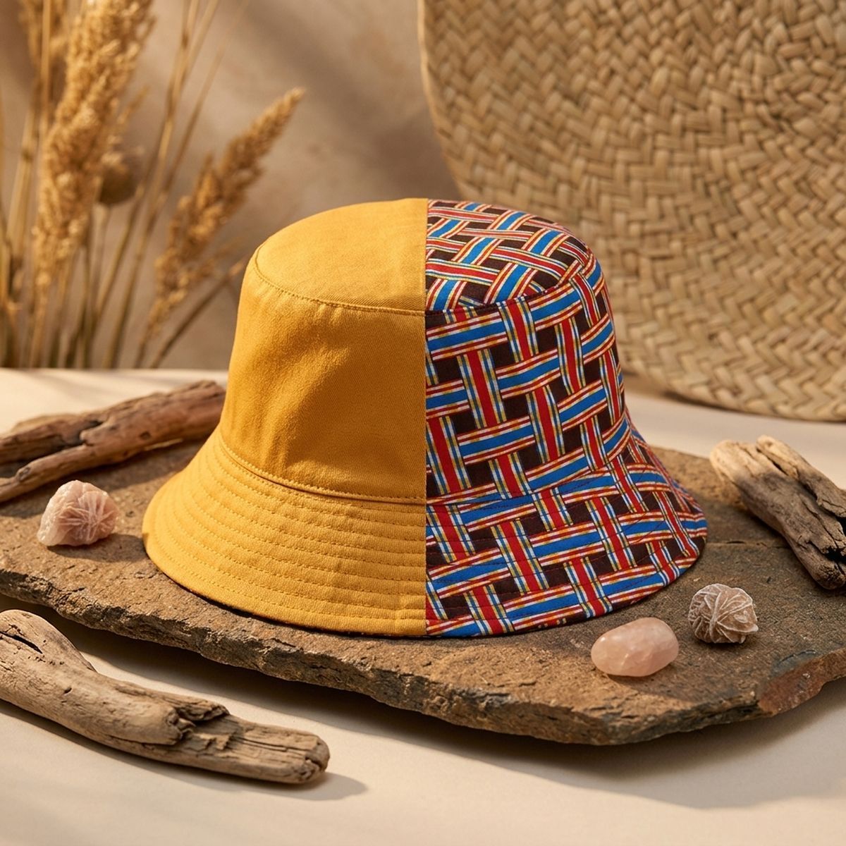 Brown Geometric Reversible Bucket Hat
