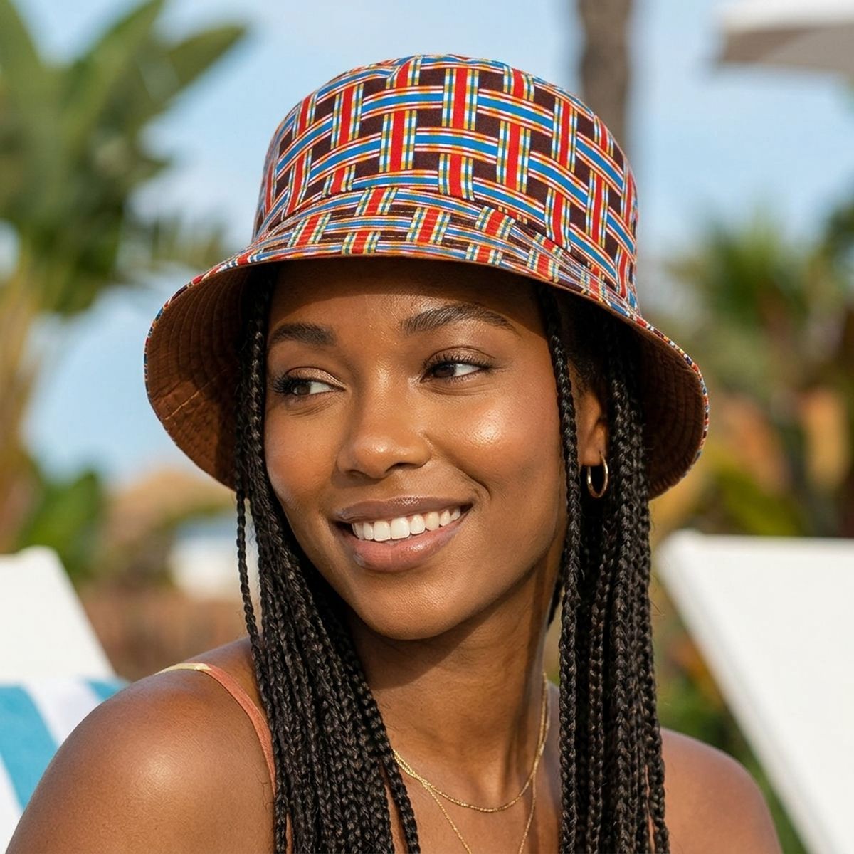 Brown Geometric Reversible Bucket Hat