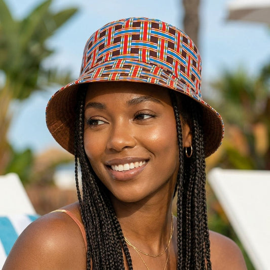 Brown Geometric Reversible Bucket Hat