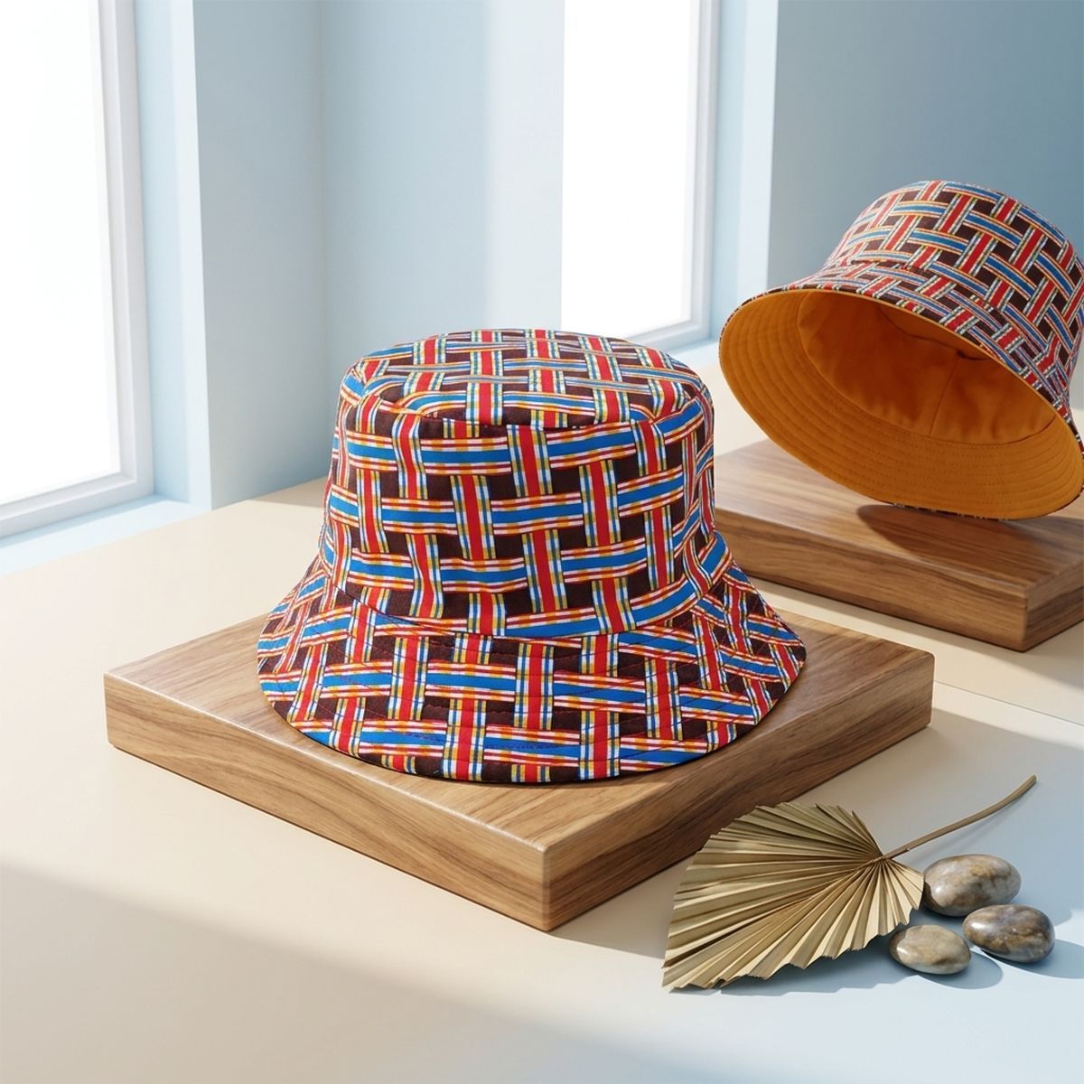 Brown Geometric Reversible Bucket Hat